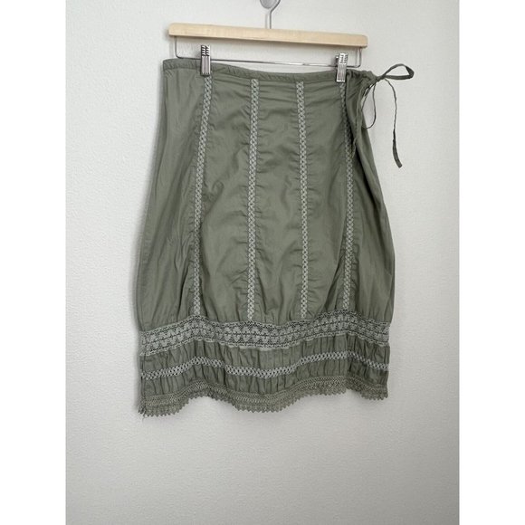 Prana Green A-line Skirt With Crochet Accents, Side Zipper, And Side Tie. Small - Picture 1 of 10